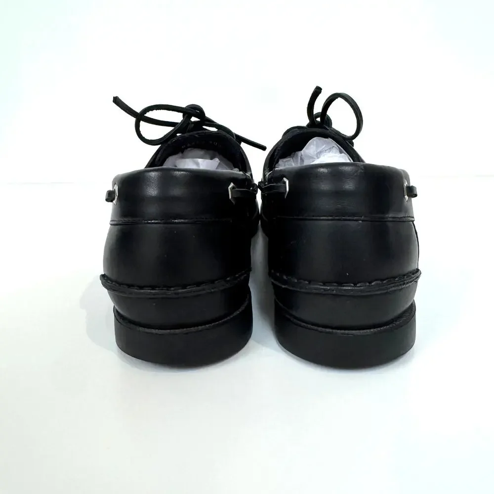 GUCCI Guccissima Black Embossed Leather Boat Shoe 10.5 Web Tie GG Monogram Logo